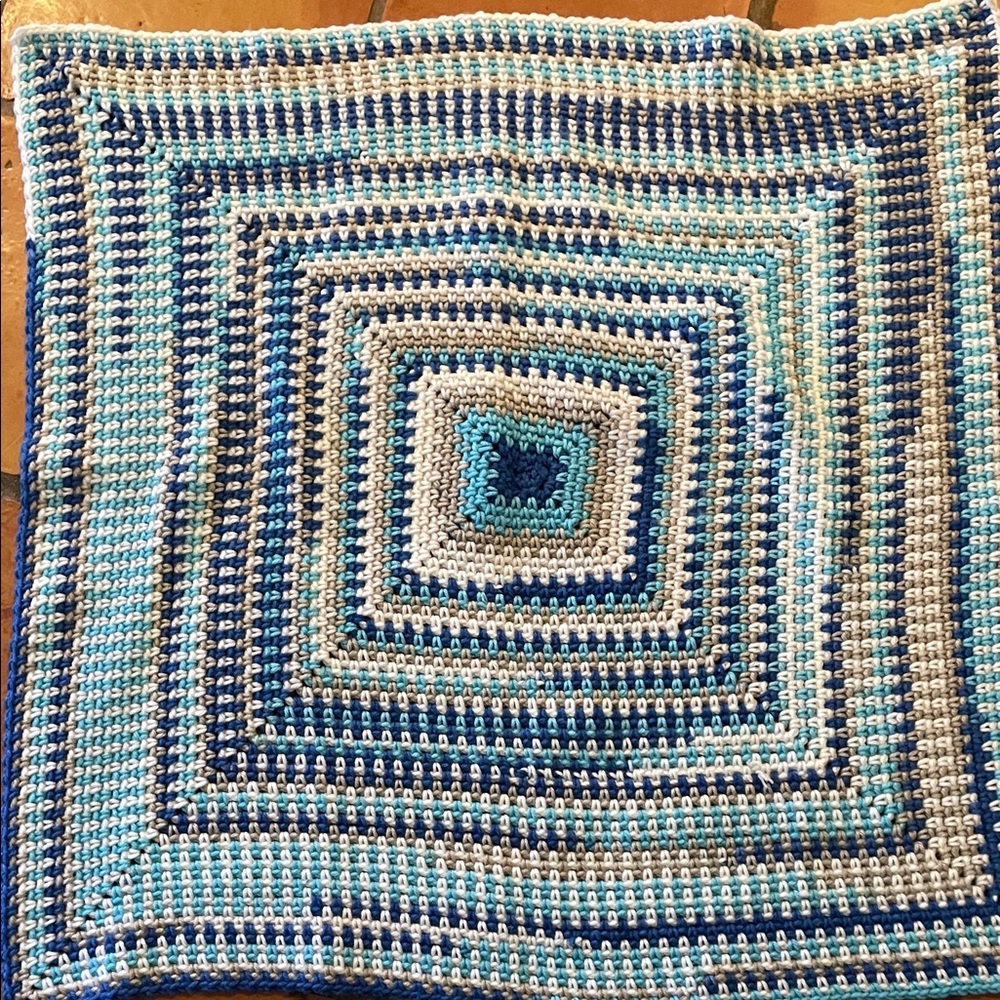 Handmade Blue and White Crochet Blanket